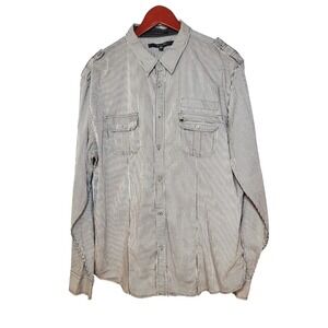 Buckle Black Dk Gray Cotton Pinstripe Button Up Shirt Epilates Pockets Size XXL